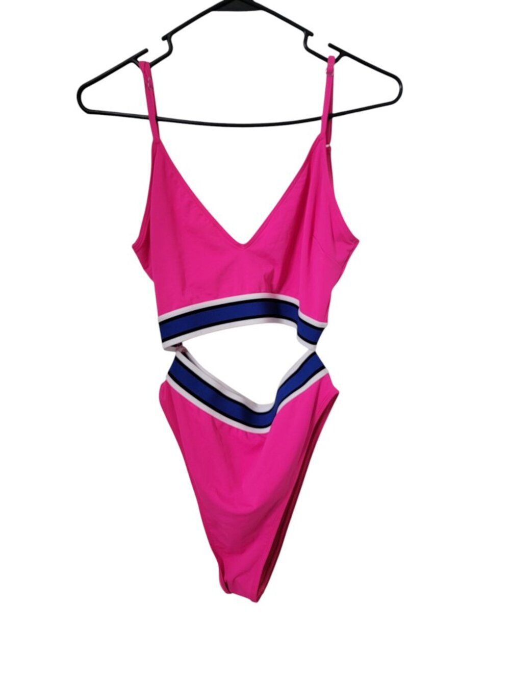 Icon Swim Size L Hot Pink with Blue & White Cutout One-Piece Swimsuit. NWOT